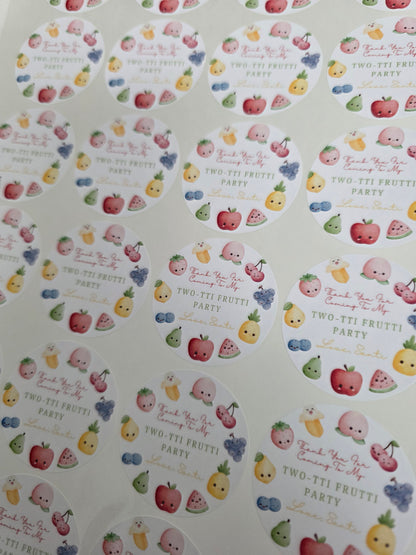 Fruit Birthday Party Stickers | Circle Stickers | Sticker Sheet | Party Stickers | Fruit Party Theme