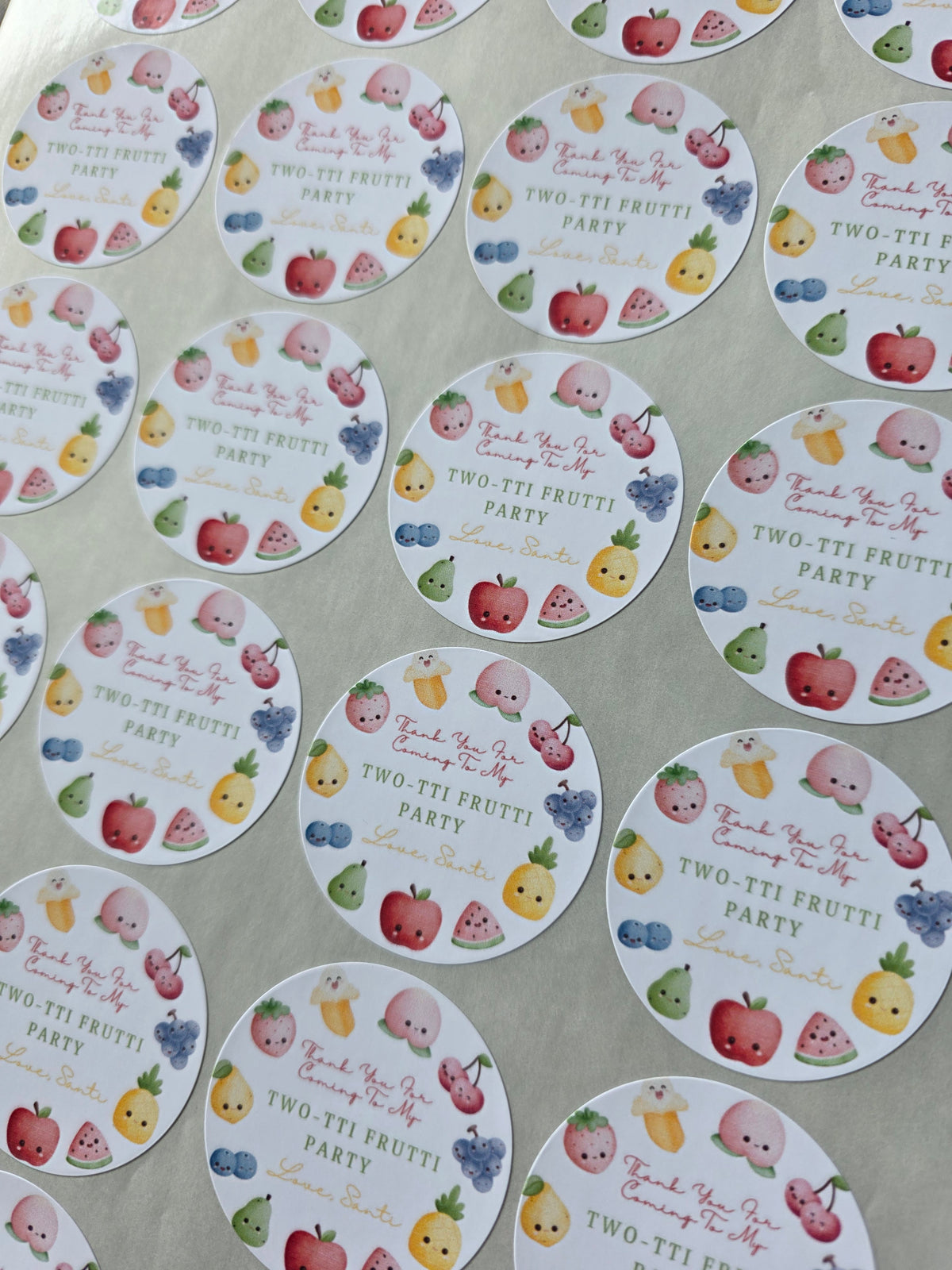 Fruit Birthday Party Stickers | Circle Stickers | Sticker Sheet | Party Stickers | Fruit Party Theme