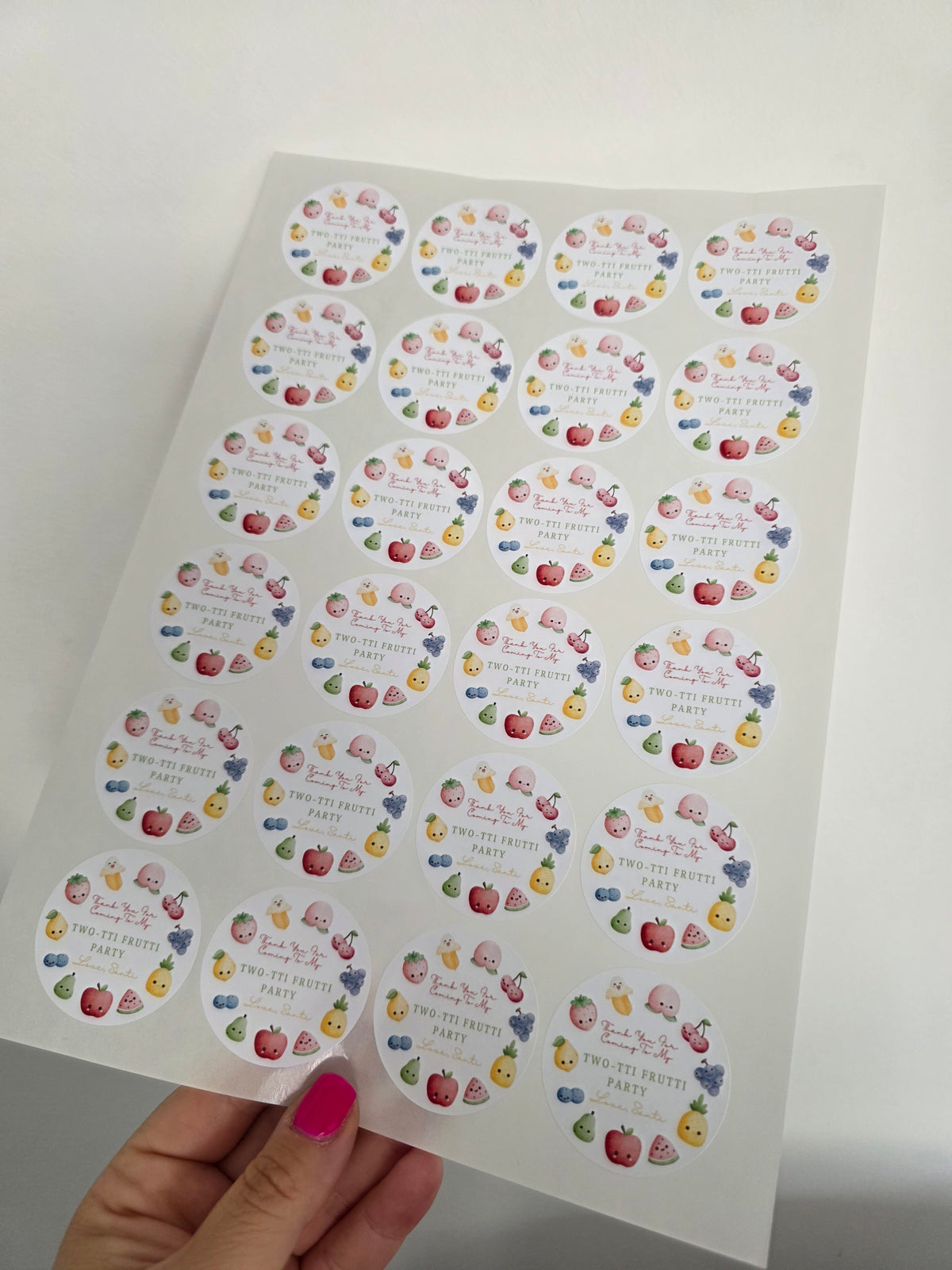 Fruit Birthday Party Stickers | Circle Stickers | Sticker Sheet | Party Stickers | Fruit Party Theme