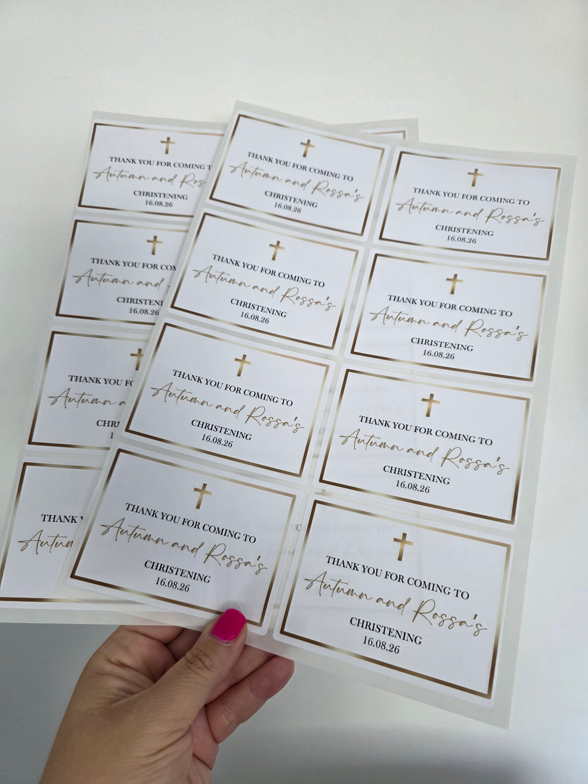 Rectangle Stickers | Gold & White Party Stickers | Birthday, Baby Shower, Christening, Wedding, Engagement Stickers | Party Bag Stickers