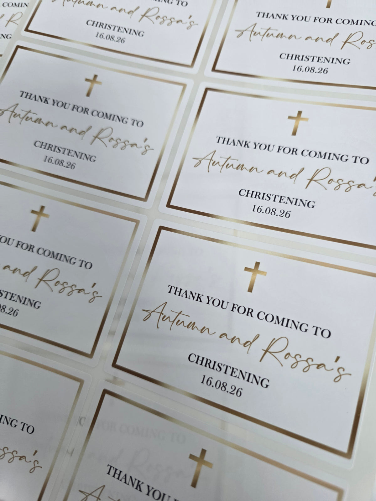 Rectangle Stickers | Gold & White Party Stickers | Birthday, Baby Shower, Christening, Wedding, Engagement Stickers | Party Bag Stickers