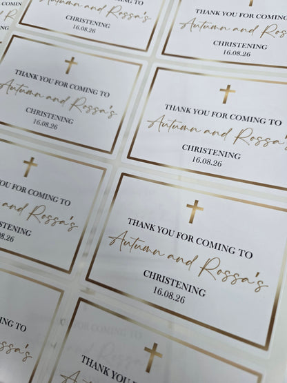 Rectangle Stickers | Gold & White Party Stickers | Birthday, Baby Shower, Christening, Wedding, Engagement Stickers | Party Bag Stickers