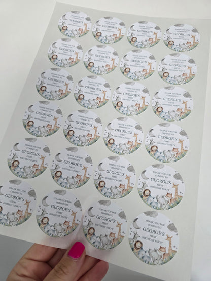Safari Animal Stickers | Circle Stickers | Jungle Animal Stickers | Sticker Sheet | Party Stickers | Animal Party Theme