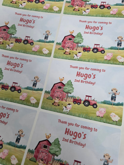 Rectangle Stickers | Party Stickers | Farm Animal Party Stickers | Party Bag Stickers