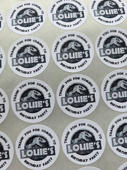 Dinosaur Party Stickers | Circle Stickers | Sticker Sheet | Party Stickers | Dinosaur Party Theme | Grey Dinosaur
