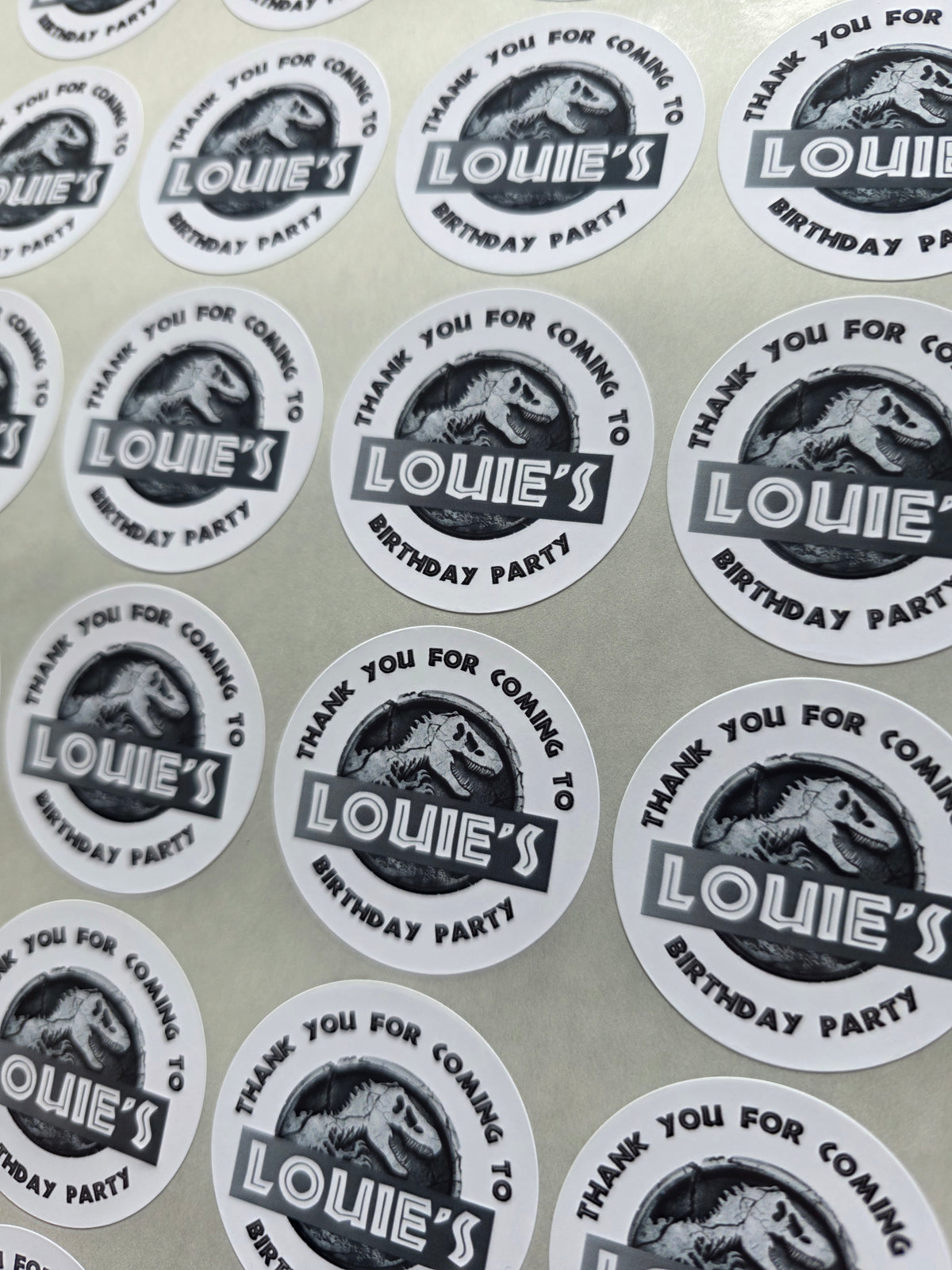 Dinosaur Party Stickers | Circle Stickers | Sticker Sheet | Party Stickers | Dinosaur Party Theme | Grey Dinosaur