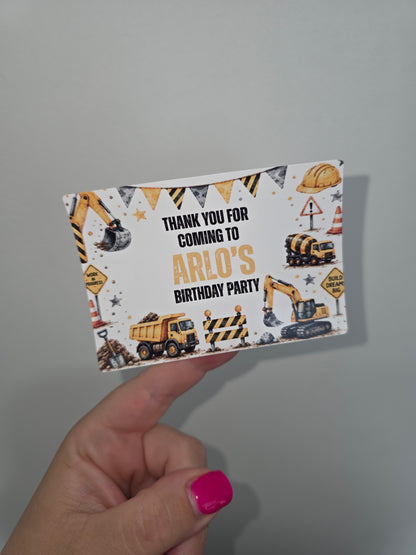 Rectangle Stickers | Construction Party Stickers | Party Bag Stickers