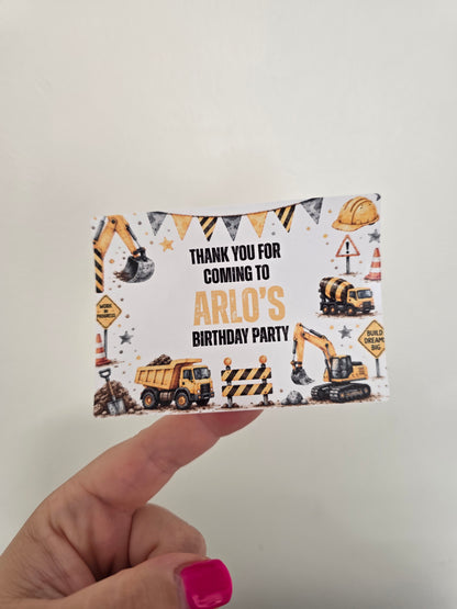 Rectangle Stickers | Construction Party Stickers | Party Bag Stickers
