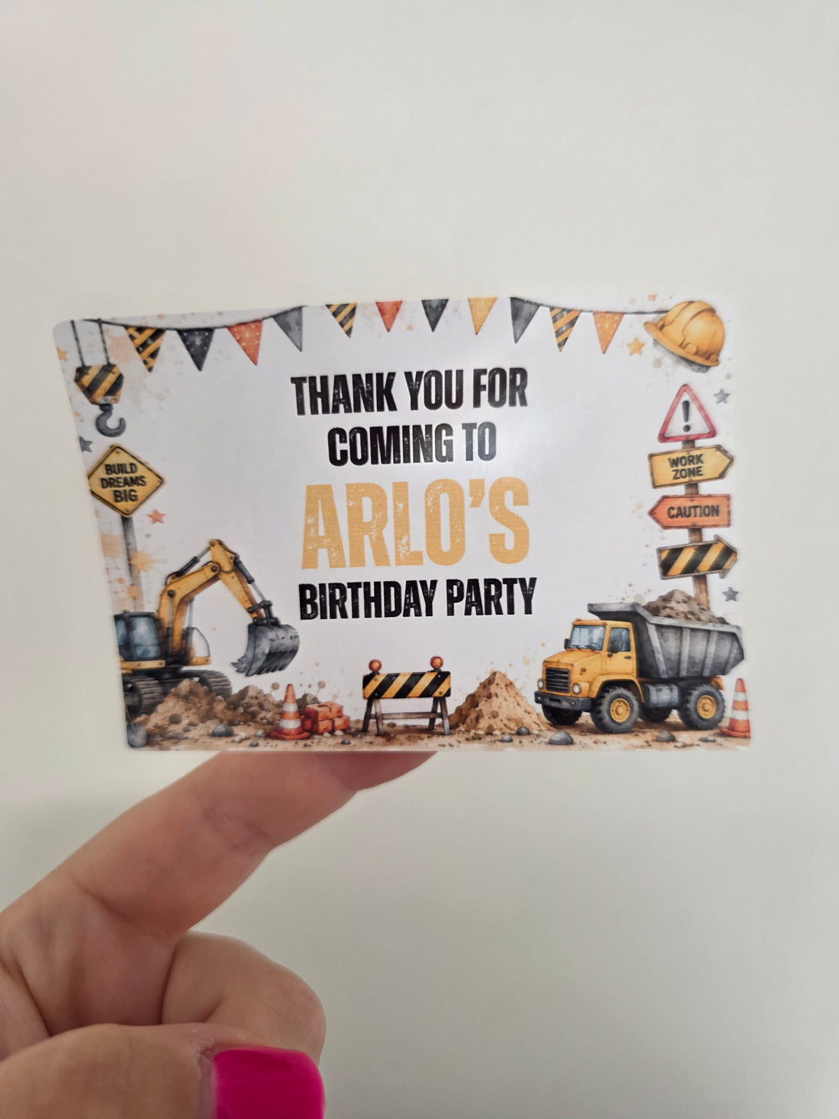 Rectangle Stickers | Construction Party Stickers | Party Bag Stickers