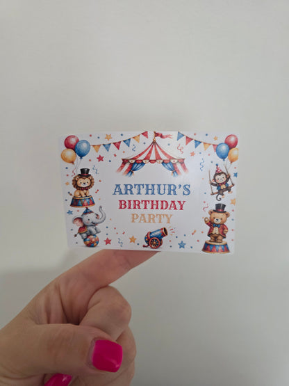 Rectangle Stickers | Circus Party Stickers | Party Bag Stickers