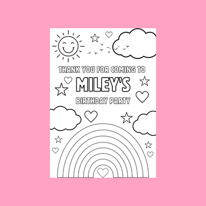 A6 Colouring Sheets | Personalised Rainbow Colouring Sheets | Party Bag Favours