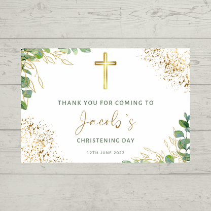 Rectangle Stickers | Gold, Green Leafy, Eucalyptus Party Stickers | Baptism, Christening, Holy Communion Stickers | Party Bag Stickers
