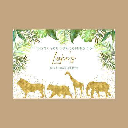 Rectangle Stickers | Gold Safari Zoo Animal Party Stickers | Birthday, Christening, Baby Shower Stickers | Party Bag Stickers