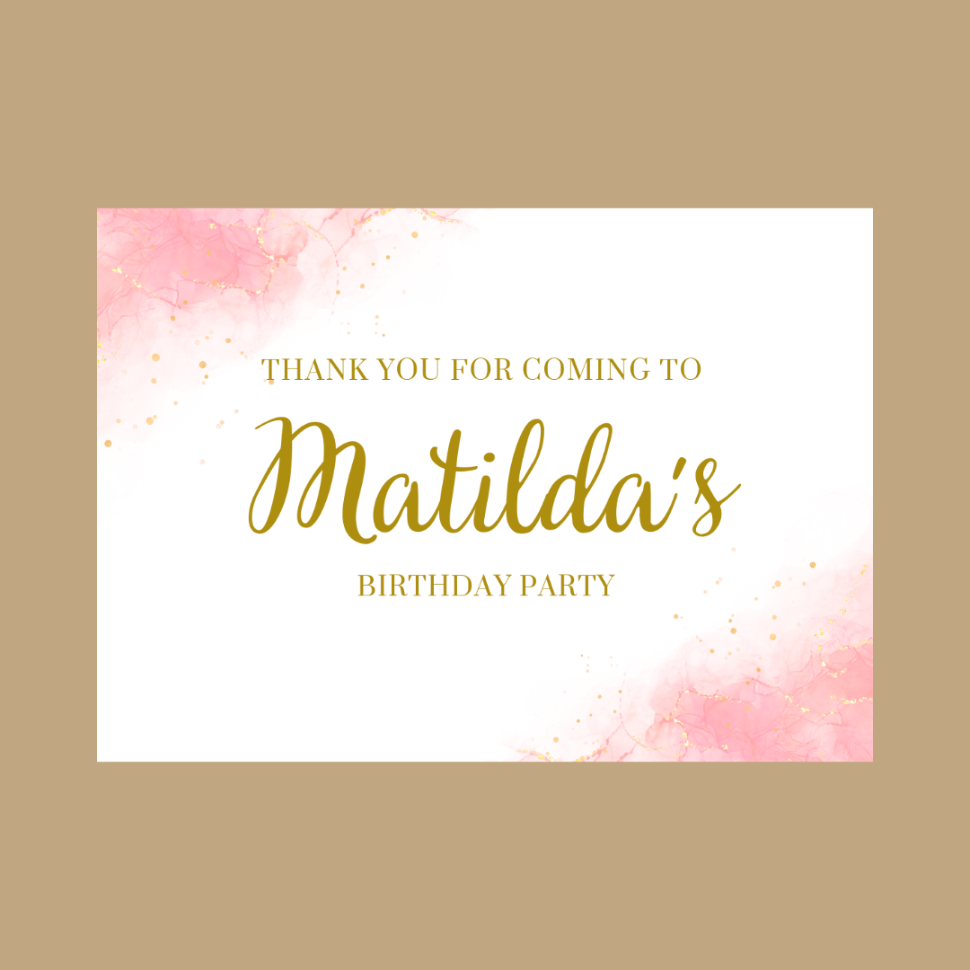 Rectangle Stickers | Pink & Gold Party Stickers | Birthday, Baby Shower, Christening Stickers | Party Bag Stickers