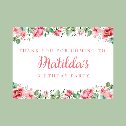 Rectangle Stickers | Fuchsia Pink Floral Party Stickers | Birthday, Baby Shower, Christening Stickers | Party Bag Stickers