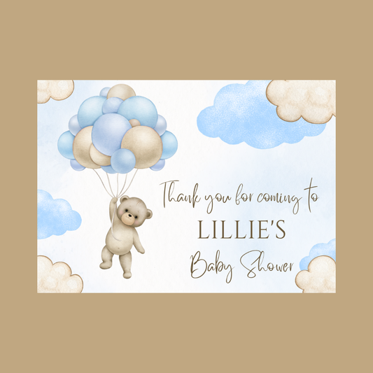 Rectangle Stickers | Blue Teddy Bear Balloon Clouds Party Stickers | Birthday, Baby Shower, Christening Stickers | Party Bag Stickers