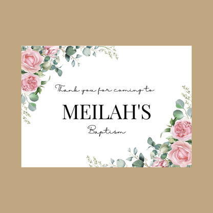 Rectangle Stickers | Pink Floral Roses Party Stickers | Birthday, Baby Shower, Christening Stickers | Party Bag Stickers