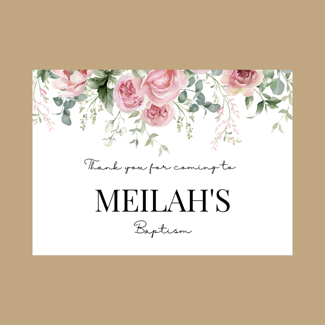 Rectangle Stickers | Pink Floral Roses Party Stickers | Birthday, Baby Shower, Christening Stickers | Party Bag Stickers