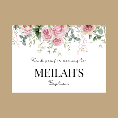 Rectangle Stickers | Pink Floral Roses Party Stickers | Birthday, Baby Shower, Christening Stickers | Party Bag Stickers