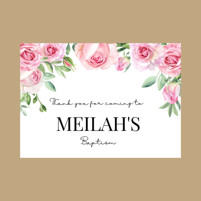 Rectangle Stickers | Pink Floral Roses Party Stickers | Birthday, Baby Shower, Christening Stickers | Party Bag Stickers