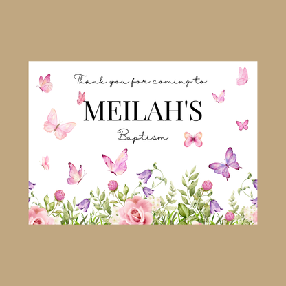 Rectangle Stickers | Pink Purple Butterfly Party Stickers | Birthday, Baby Shower, Christening Stickers | Party Bag Stickers