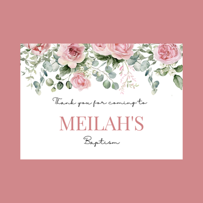 Rectangle Stickers | Pink Floral Roses Party Stickers | Birthday, Baby Shower, Christening Stickers | Party Bag Stickers