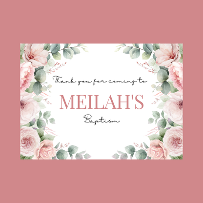Rectangle Stickers | Pink Floral Roses Party Stickers | Birthday, Baby Shower, Christening Stickers | Party Bag Stickers
