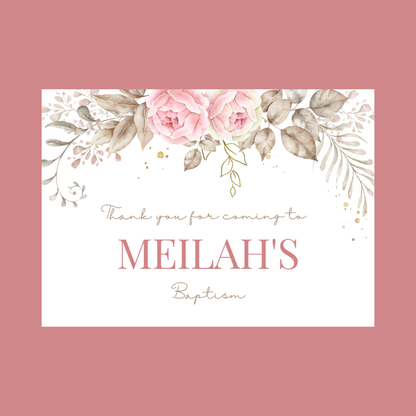 Rectangle Stickers | Pink Floral Leaf Party Stickers | Birthday, Baby Shower, Christening Stickers | Party Bag Stickers