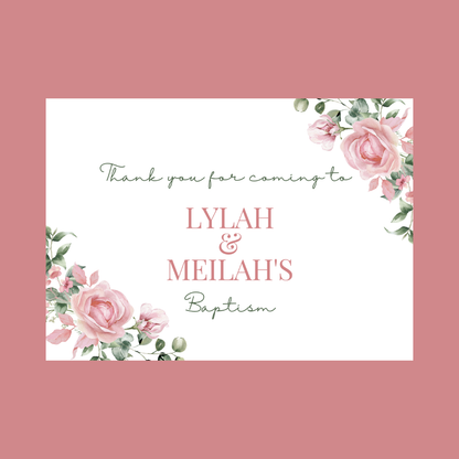 Rectangle Stickers | Pink Floral Roses Party Stickers | Birthday, Baby Shower, Christening Stickers | Party Bag Stickers