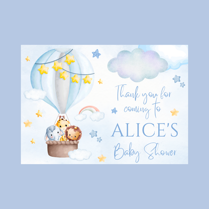 Rectangle Stickers | Blue Animal Air Balloon Party Stickers | Birthday, Baby Shower, Christening Stickers | Party Bag Stickers