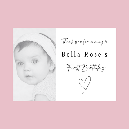 Rectangle Stickers | Black & White Photo Party Stickers |  Christening, Baby Shower, First Birthday Party Stickers | Party Bag Stickers