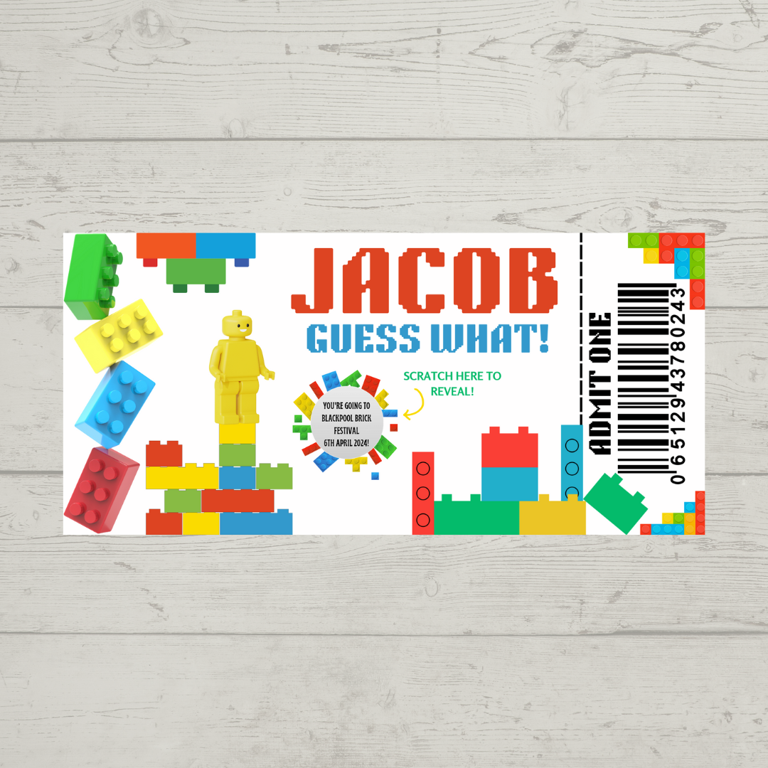 Surprise Ticket Print | Personalised Brick Scratch Reveal Ticket Voucher | Gift Idea