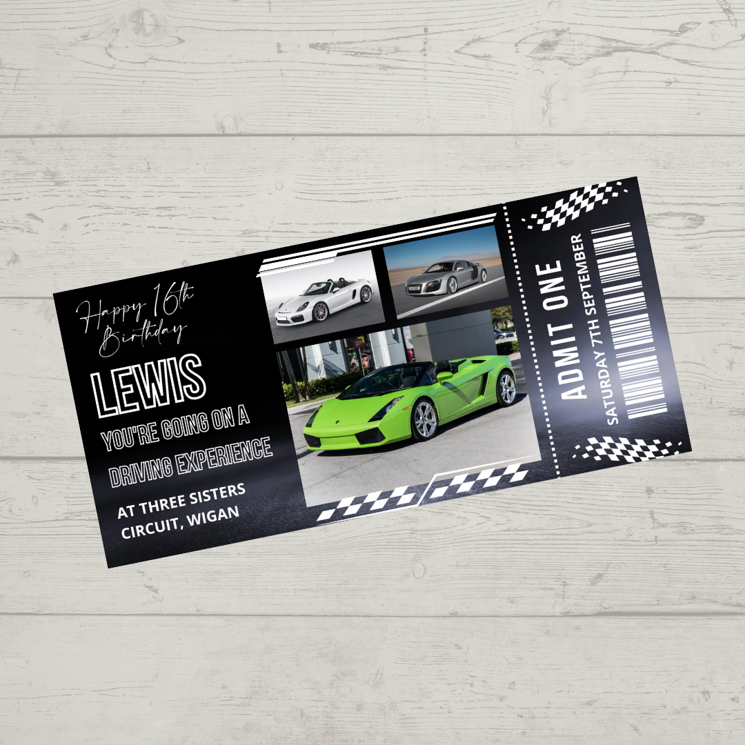 Surprise Ticket Print | Personalised Driving Experience Ticket Voucher | Gift Idea