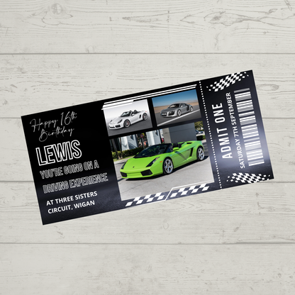 Surprise Ticket Print | Personalised Driving Experience Ticket Voucher | Gift Idea