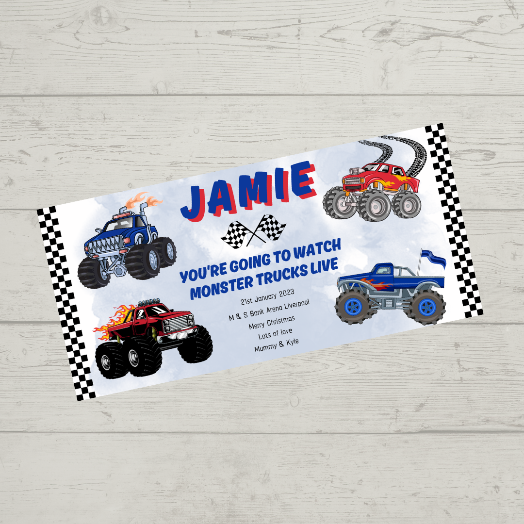 Surprise Ticket Print | Personalised Monster Truck Ticket Voucher | Gift Idea