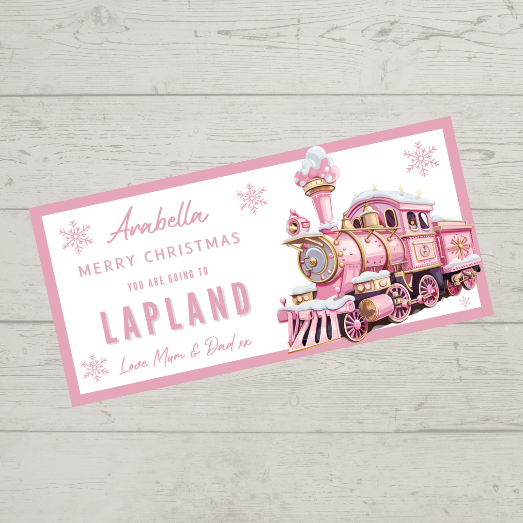 Surprise Christmas Ticket Print | Personalised Pink Train Christmas Ticket Voucher | Gift Idea