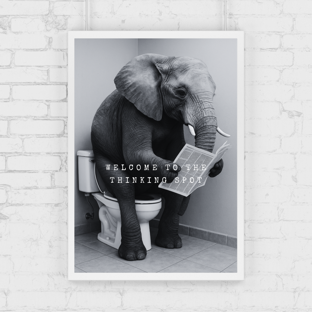 Bathroom Print | Welcome To The Thinking Spot | Elephant Print | Bathroom Decor - Dinky Designs