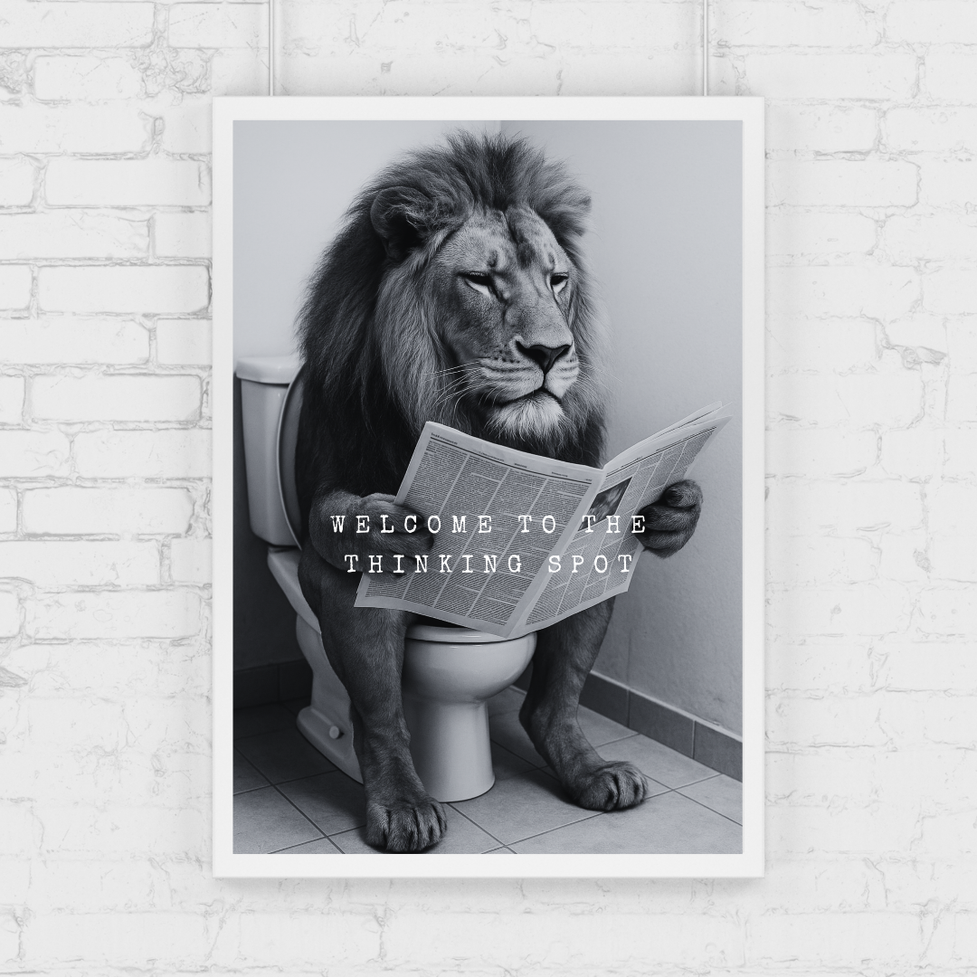 Bathroom Print | Welcome To The Thinking Spot | Lion Print | Bathroom Decor