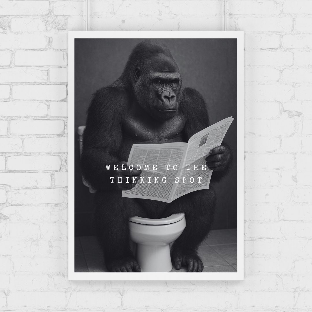Bathroom Print | Welcome To The Thinking Spot | Gorilla Print | Bathroom Decor - Dinky Designs