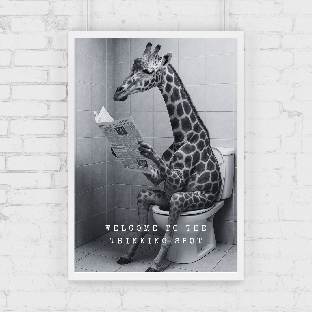 Bathroom Print | Welcome To The Thinking Spot | Giraffe Print | Bathroom Decor - Dinky Designs