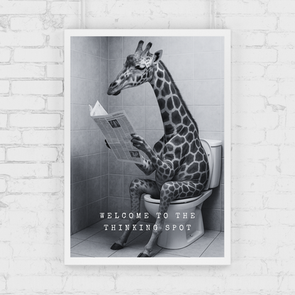 Bathroom Print | Welcome To The Thinking Spot | Giraffe Print | Bathroom Decor - Dinky Designs
