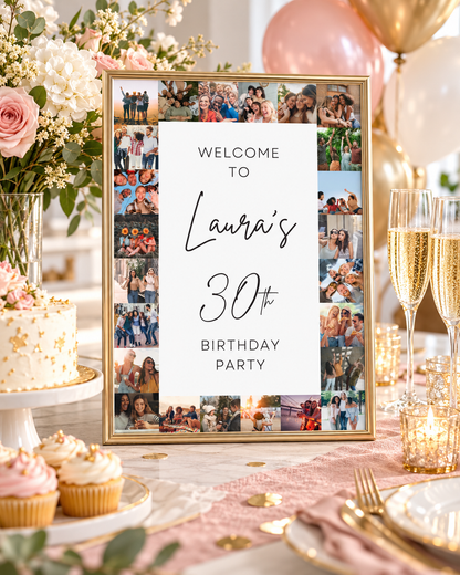 Image Photo Collage Welcome Sign | Personalised Birthday Table Print | Birthday Party Poster | A4, A3