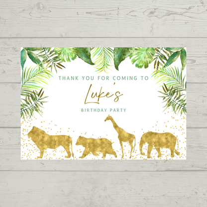 Rectangle Stickers | Gold Safari Zoo Animal Party Stickers | Birthday, Christening, Baby Shower Stickers | Party Bag Stickers