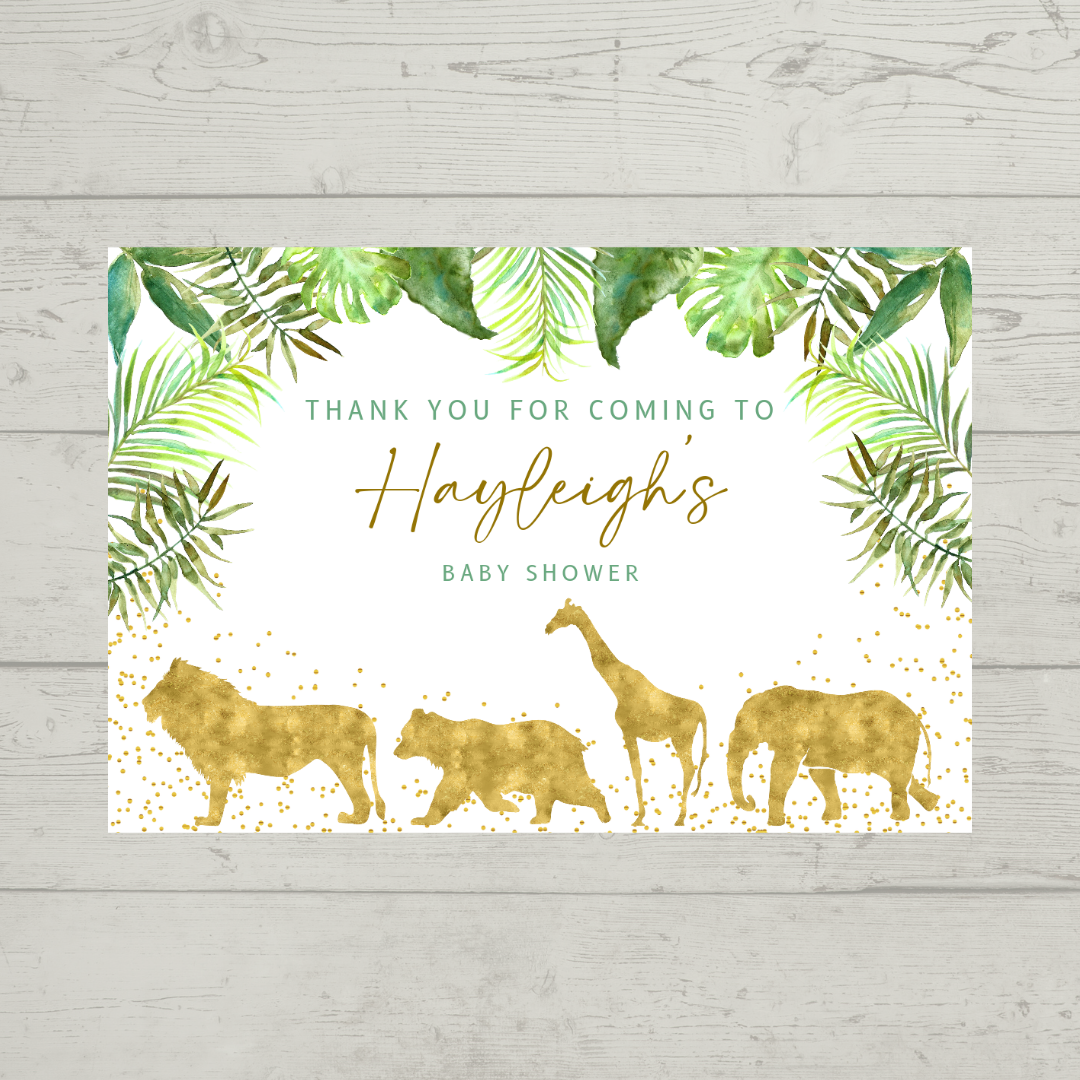 Rectangle Stickers | Gold Safari Zoo Animal Party Stickers | Birthday, Christening, Baby Shower Stickers | Party Bag Stickers