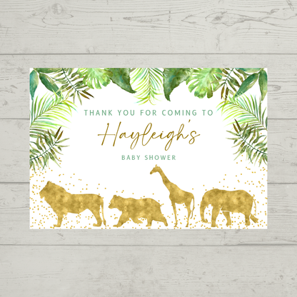 Rectangle Stickers | Gold Safari Zoo Animal Party Stickers | Birthday, Christening, Baby Shower Stickers | Party Bag Stickers