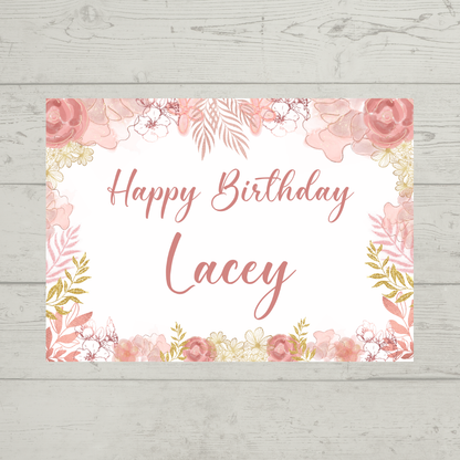 Rectangle Stickers | Blush Pink & Gold Floral Party Stickers | Birthday, Baby Shower, Christening, Wedding Party Stickers | Party Bag Stickers