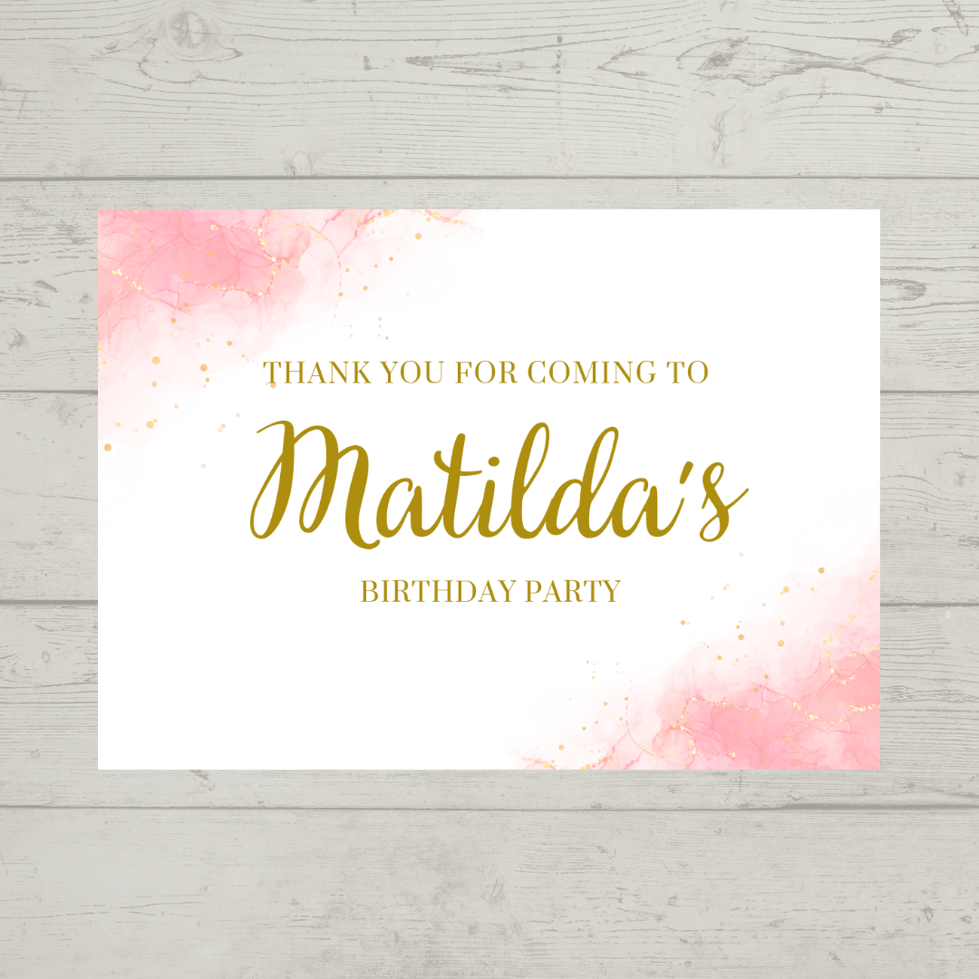 Rectangle Stickers | Pink & Gold Party Stickers | Birthday, Baby Shower, Christening Stickers | Party Bag Stickers