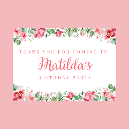 Rectangle Stickers | Fuchsia Pink Floral Party Stickers | Birthday, Baby Shower, Christening Stickers | Party Bag Stickers