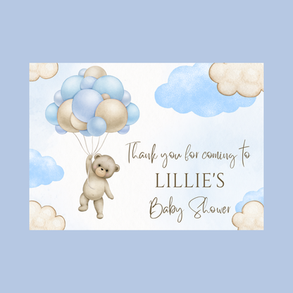 Rectangle Stickers | Blue Teddy Bear Balloon Clouds Party Stickers | Birthday, Baby Shower, Christening Stickers | Party Bag Stickers