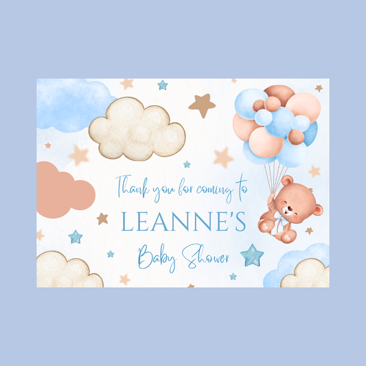 Rectangle Stickers | Blue Teddy Bear Balloon Clouds Party Stickers | Birthday, Baby Shower, Christening Stickers | Party Bag Stickers